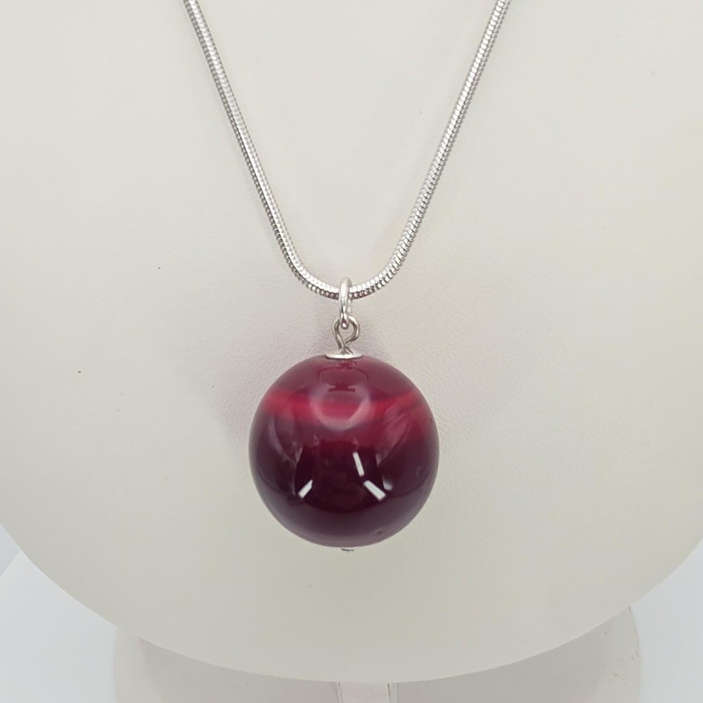 Vtg SWAROVSKI Necklace Burgandy Swirl Crystal Ball Rhodium Plate Snake Chain 18"